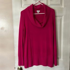 Pink cowl neck tunic length sweater